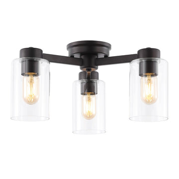 Orville 17" Farmhouse Industrial Iron Cylinder LED Semi Flush Mount - JONATHAN Y